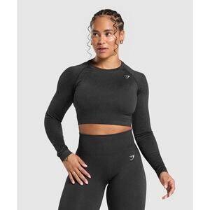 Gymshark Adapt Fleck Seamless Long Sleeve Crop Top S Mineral Black Workout Shirt
